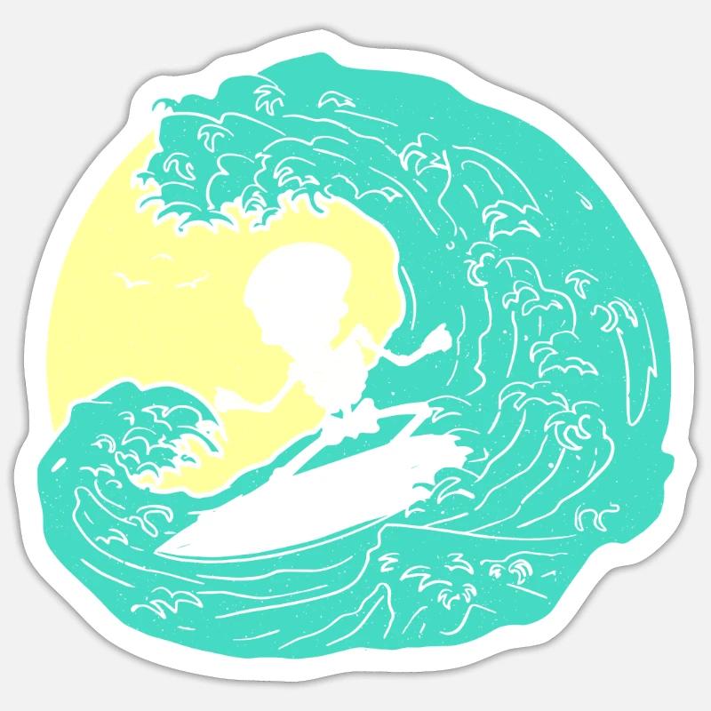 Skeleton surfing on Wave - Sticker Größe S (10 x 10 cm) - Mattweiß