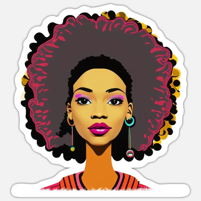 Dame mit Afro - Sticker Größe S (10 x 10 cm) - Mattweiß