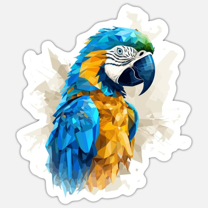 Ara bleu-or - Sticker taille S (10 x 10 cm) - blanc mat