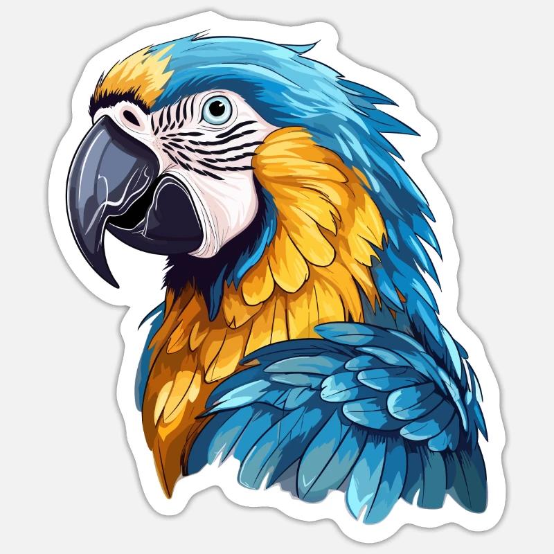 Ara bleu-or - Sticker taille S (10 x 10 cm) - blanc mat