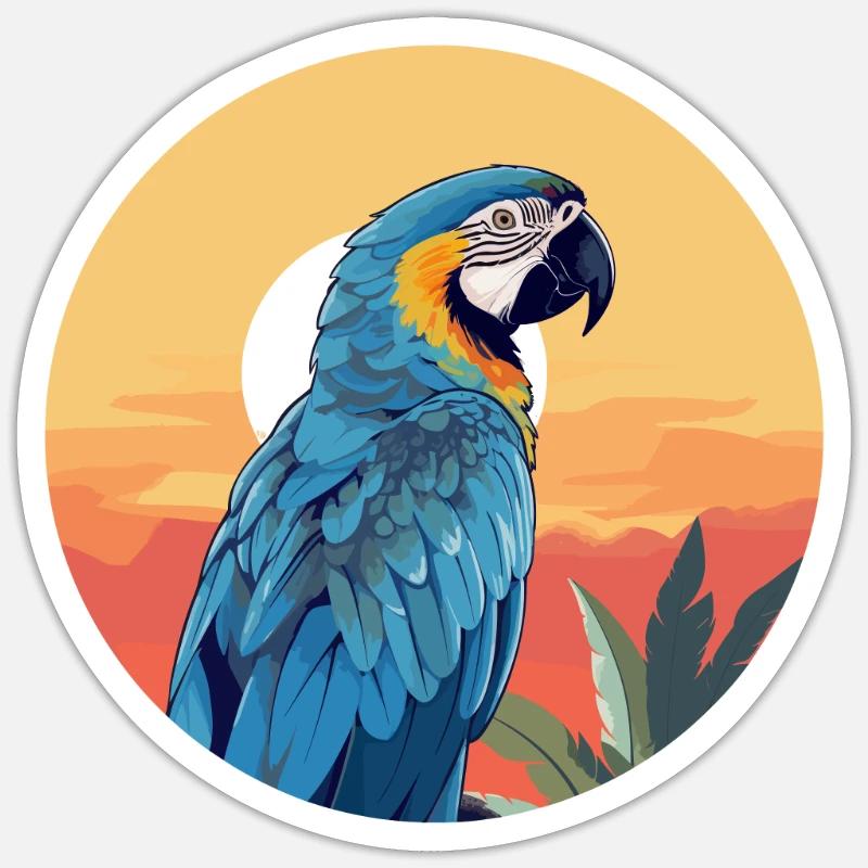 Blau-Gold Ara - Sticker Größe S (10 x 10 cm) - Mattweiß