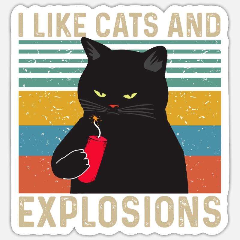 J’aime Cats and Explosions - Sticker taille S (10 x 10 cm) - blanc mat