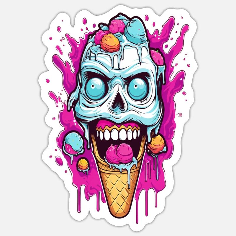 Skull Eiscreme Design - Sticker Größe S (10 x 10 cm) - Mattweiß