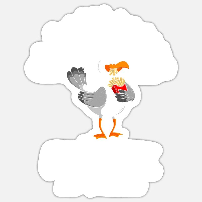 Glücklicher als eine Möwe mit Pommes Möwen - Sticker Größe S (10 x 10 cm) - Mattweiß