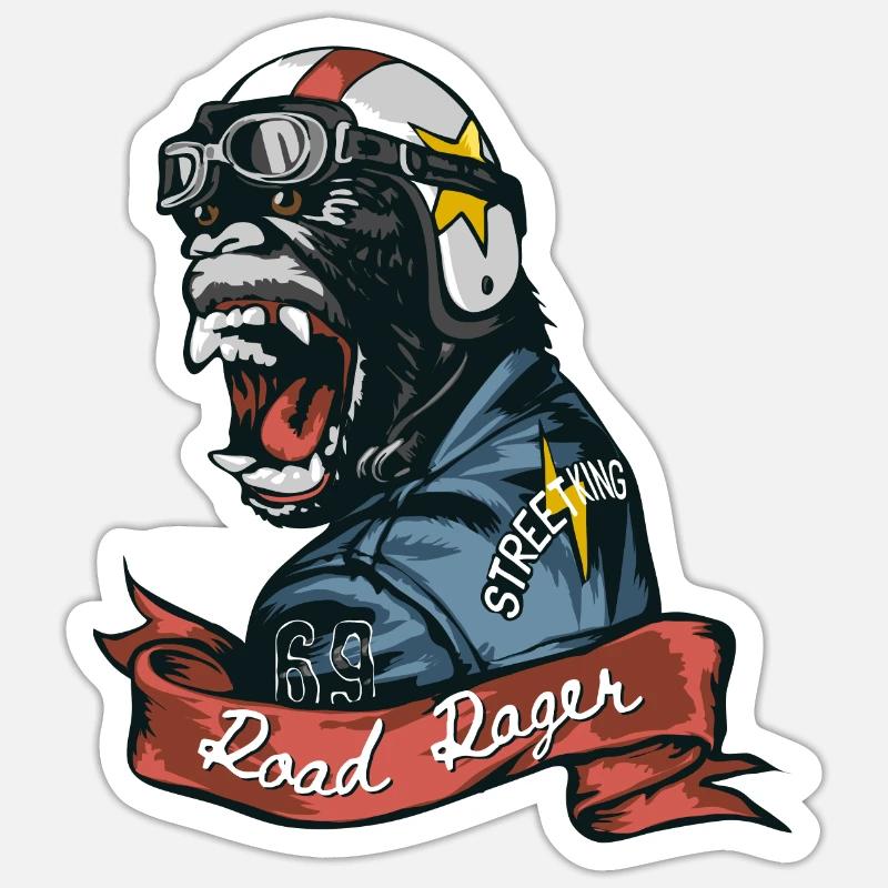 Road rager slogan avec gorille - Sticker taille S (10 x 10 cm) - blanc mat