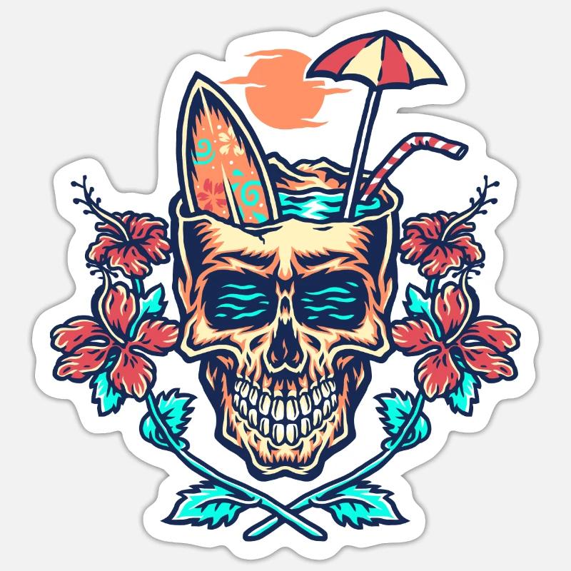 Plage d’été Skull - Sticker taille S (10 x 10 cm) - blanc mat