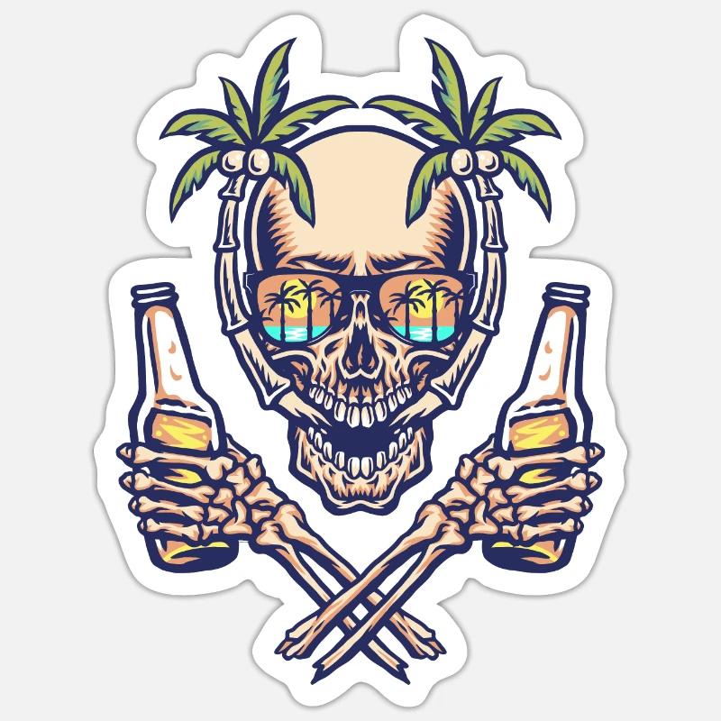 Plage d’été Skull - Sticker taille S (10 x 10 cm) - blanc mat