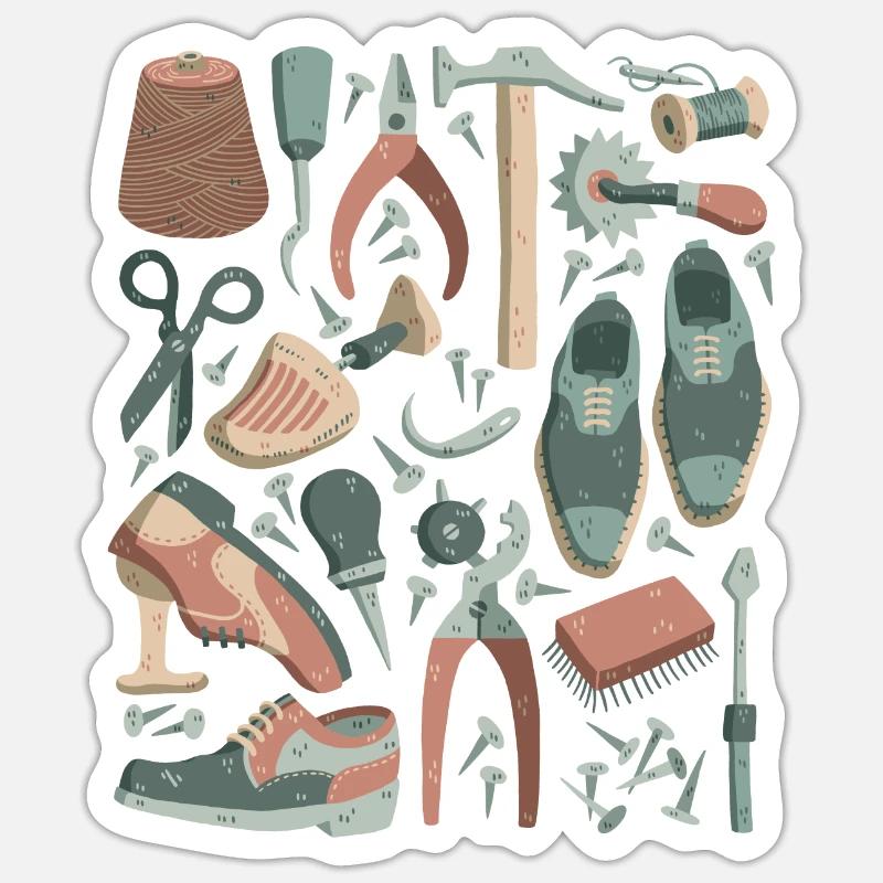 Cobbler, shoemaker - lasts, tools - Sticker size S (10 x 10 cm) - white matte