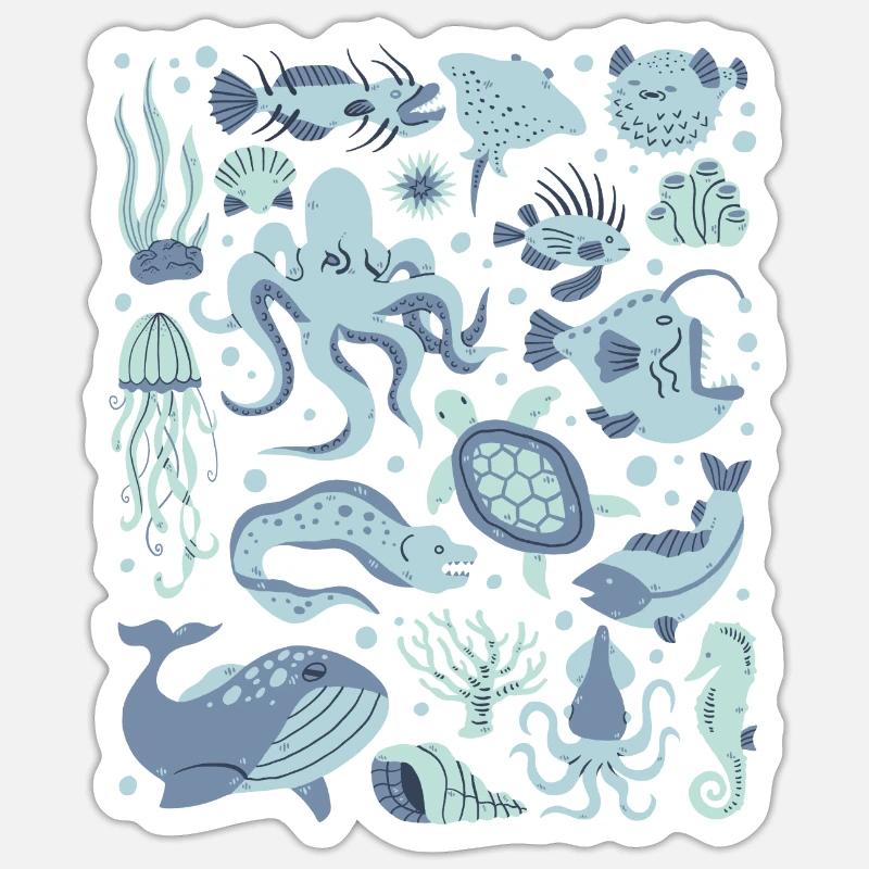 Deep Sea Fish Octopus Frogfish Lanternfish Sticker size S (10 x 10 cm)