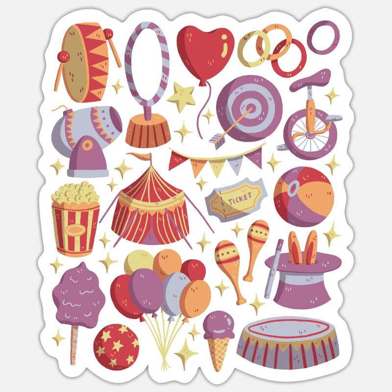 Circus - Artists, acrobats, circus tent - Sticker size S (10 x 10 cm) - white matte