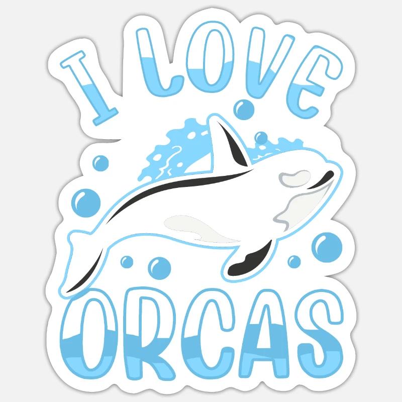 J’aime les orques Protéger les orques de mer - Sticker taille S (10 x 10 cm) - blanc mat