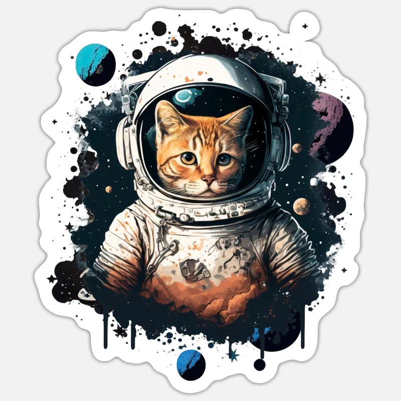 Astronaut Katze - Sticker Größe S (10 x 10 cm) - Mattweiß
