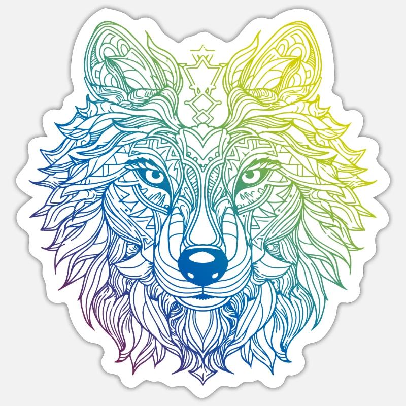 Wolf Mandala Boho - Sticker taille S (10 x 10 cm) - blanc mat