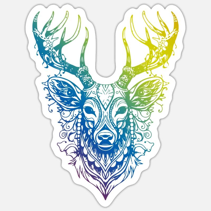 Cerf Mandala Boho - Sticker taille S (10 x 10 cm) - blanc mat