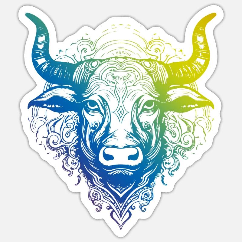 Bull Mandala Boho - Sticker taille S (10 x 10 cm) - blanc mat