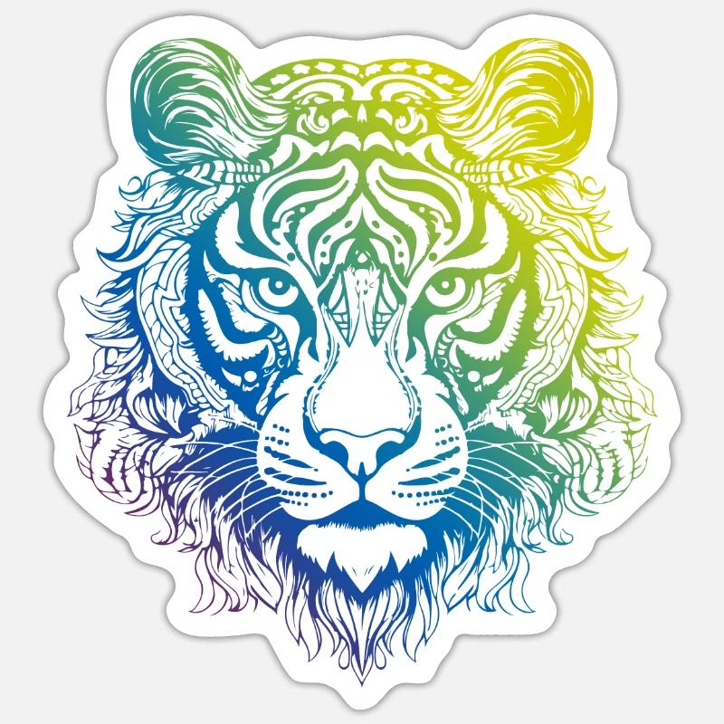 Tigre Mandala Boho - Sticker taille S (10 x 10 cm) - blanc mat