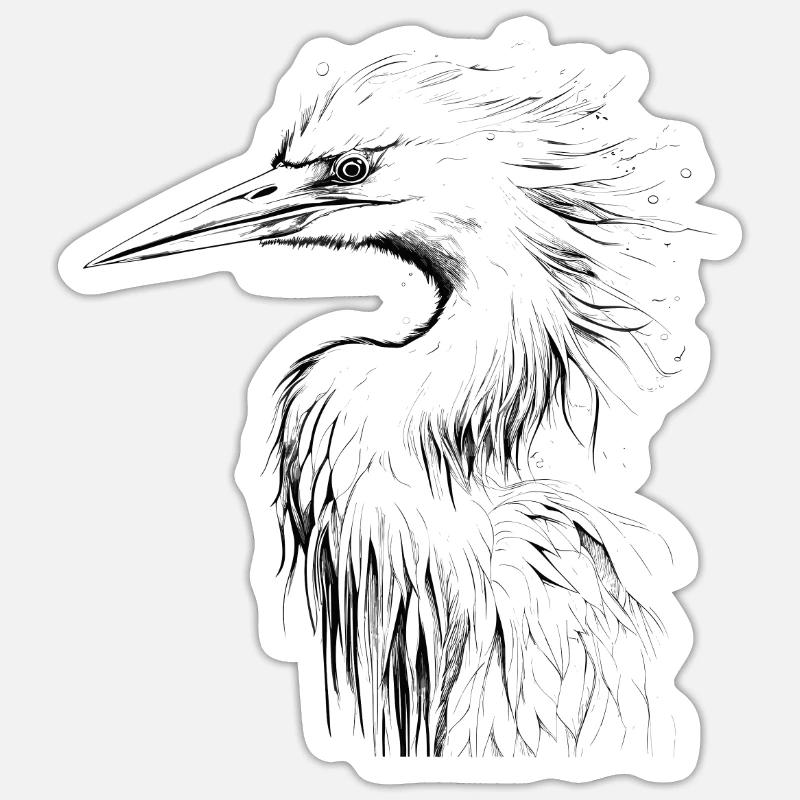 Héron - Sticker taille S (10 x 10 cm) - blanc mat