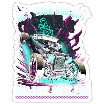 Hot Rod Sortez votre tige, Muscle Car Rat Rod - Sticker taille S (10 x 10 cm) - blanc mat - Devant