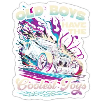 Hot Rod Grandpa, Old Boys Coolest Toys, Muscle Car - Sticker taille S (10 x 10 cm) - blanc mat - Devant