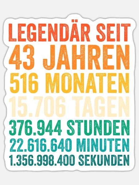 43 Jahre Fünfundvierzigster Geburtstag - Sticker Größe S (10 x 10 cm) - Mattweiß