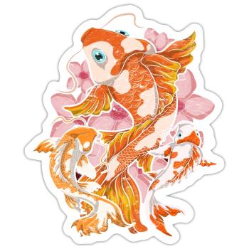 Kirschblüte Nishikigoi Geschenk Sakura Koi Karpfen - Sticker Größe S (10 x 10 cm) - Mattweiß - Vorne