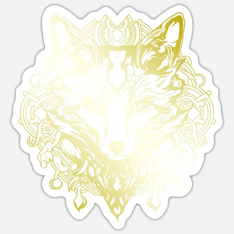 Fox Mandala or - Sticker taille S (10 x 10 cm) - blanc mat