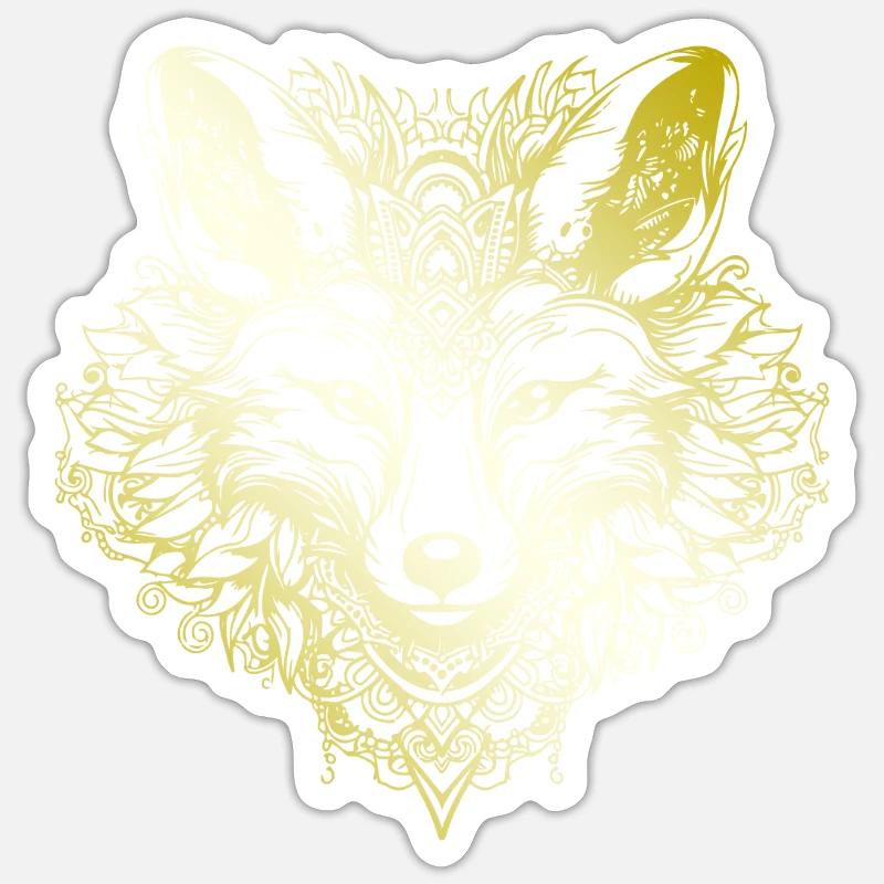 Fuchs Mandala gold - Sticker Größe S (10 x 10 cm) - Mattweiß