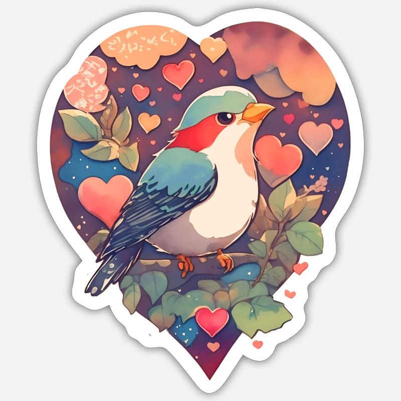 Vogel mit Herz - Sticker Größe S (10 x 10 cm) - Mattweiß