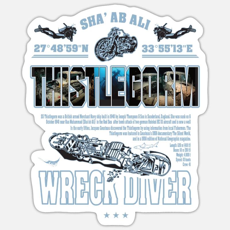 Épave Thistlegorm Egypte Histoire de la plongée - Sticker taille S (10 x 10 cm) - blanc mat