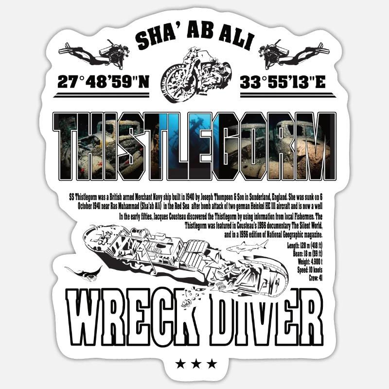 Épave Thistlegorm Egypte Histoire de la plongée - Sticker taille S (10 x 10 cm) - blanc mat