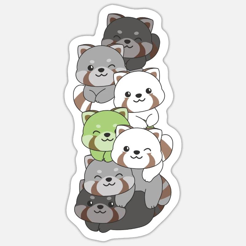 Agender Flag Pride LGBTQ Cute Red Panda Stack Sticker size S (10 x 10 cm)