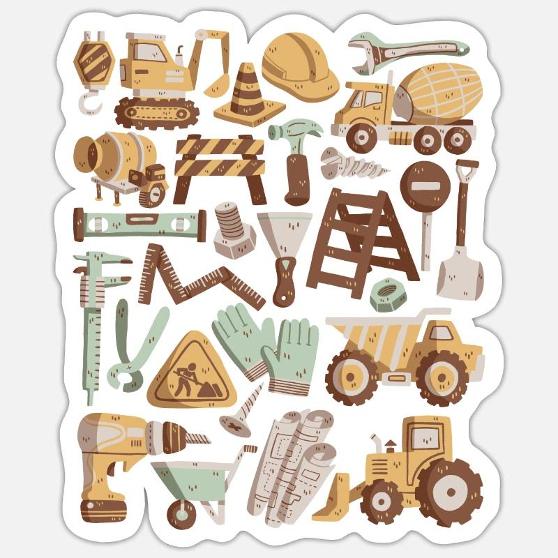 Construction Site Excavator Construction Worker Crane Helmet Tool Sticker size S (10 x 10 cm)