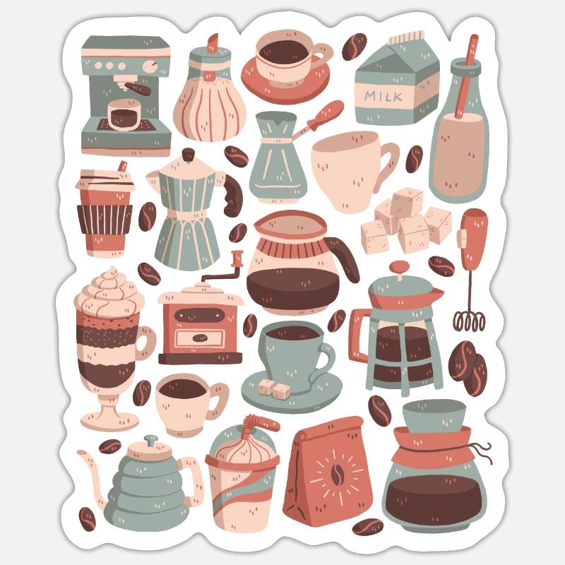 Kaffee - Sticker Größe S (10 x 10 cm) - Mattweiß