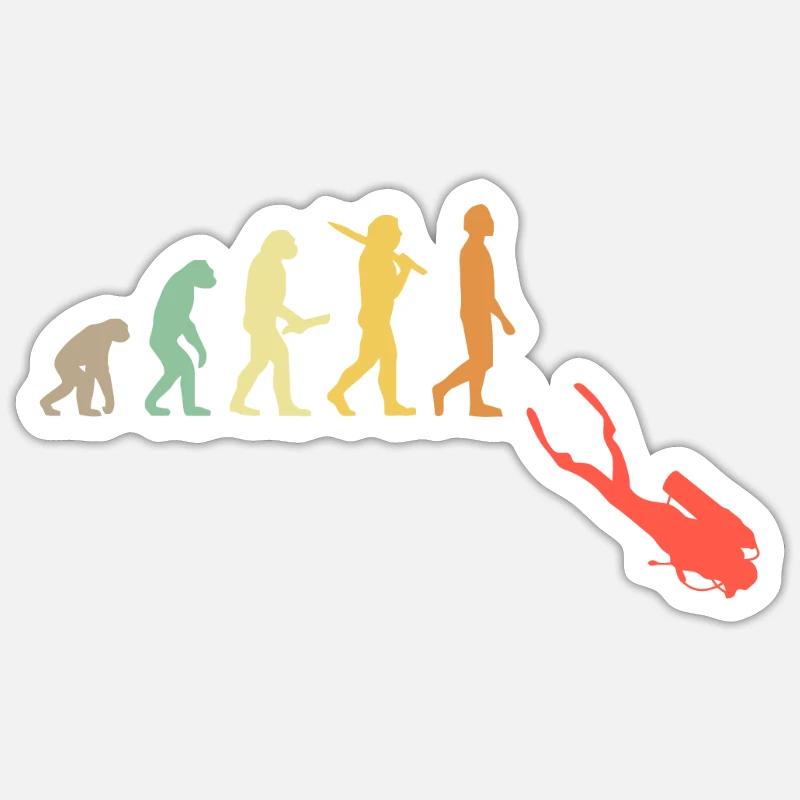 Retro Diving Evolution Geschenk - Sticker Größe S (10 x 10 cm) - Mattweiß