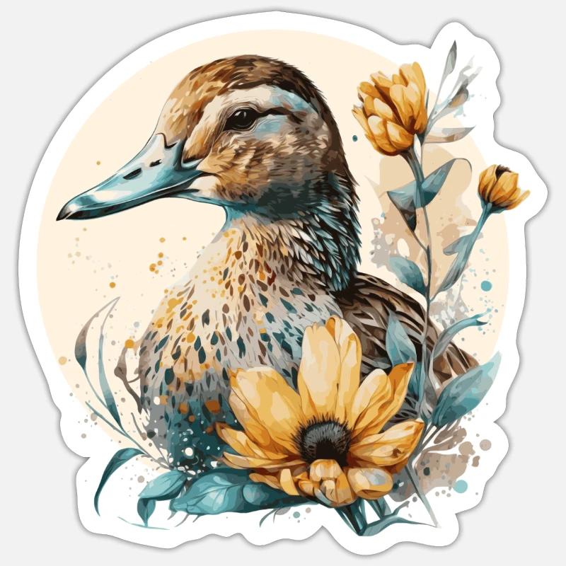 Mignon canard Ferme de tournesol Animal Élevage de canards - Sticker taille S (10 x 10 cm) - blanc mat