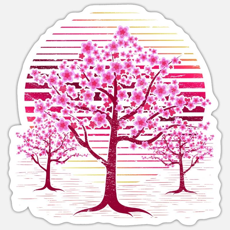 Japanese Sakura Tree Gift Retro Cherry Blossoms Sticker size S (10 x 10 cm)