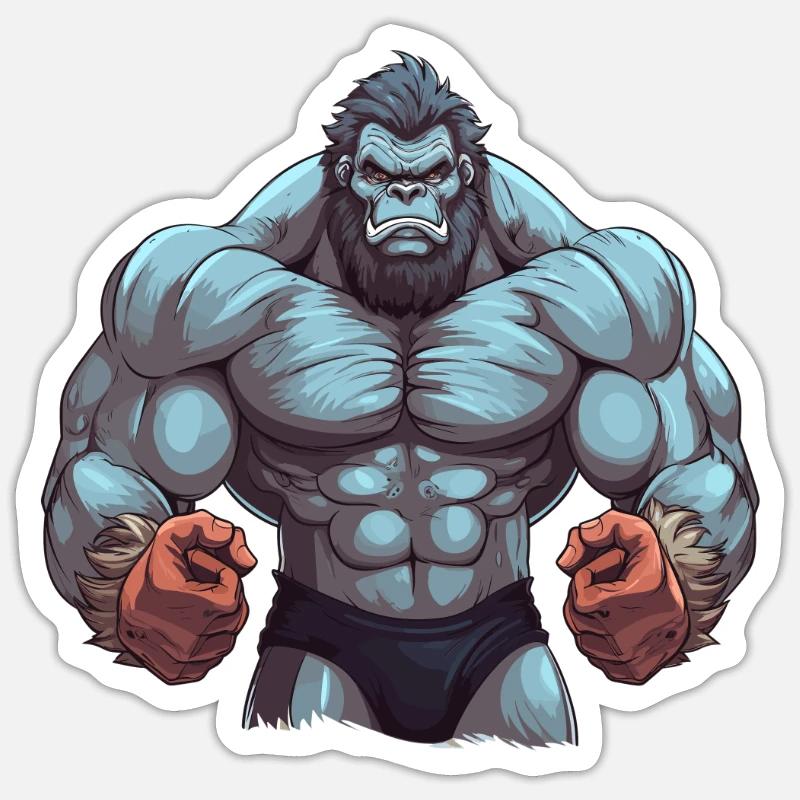 Bodybuilder Gorilla - Sticker taille S (10 x 10 cm) - blanc mat