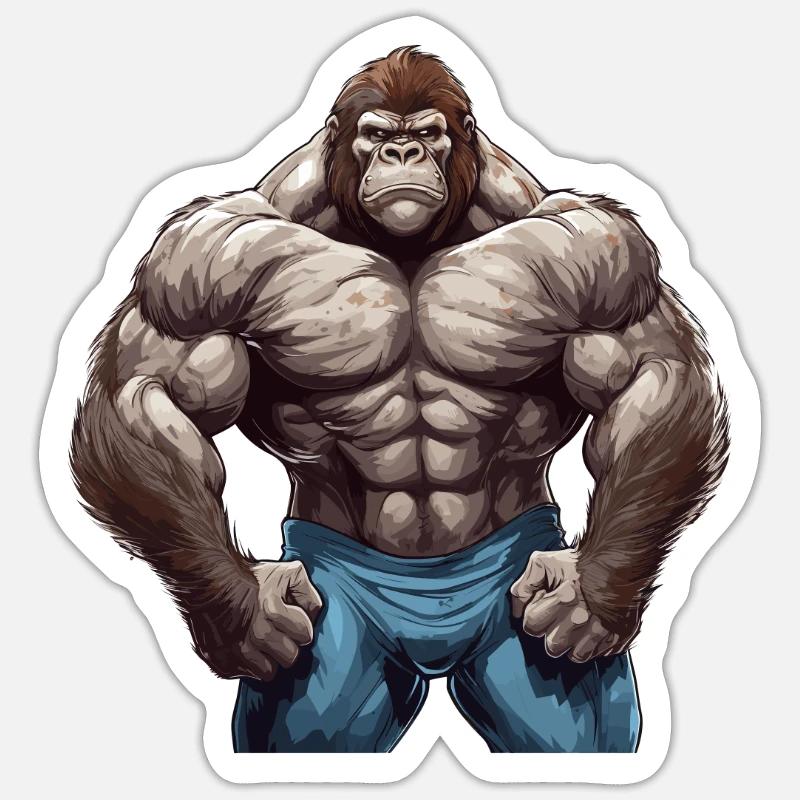 Bodybuilder Gorilla - Sticker taille S (10 x 10 cm) - blanc mat