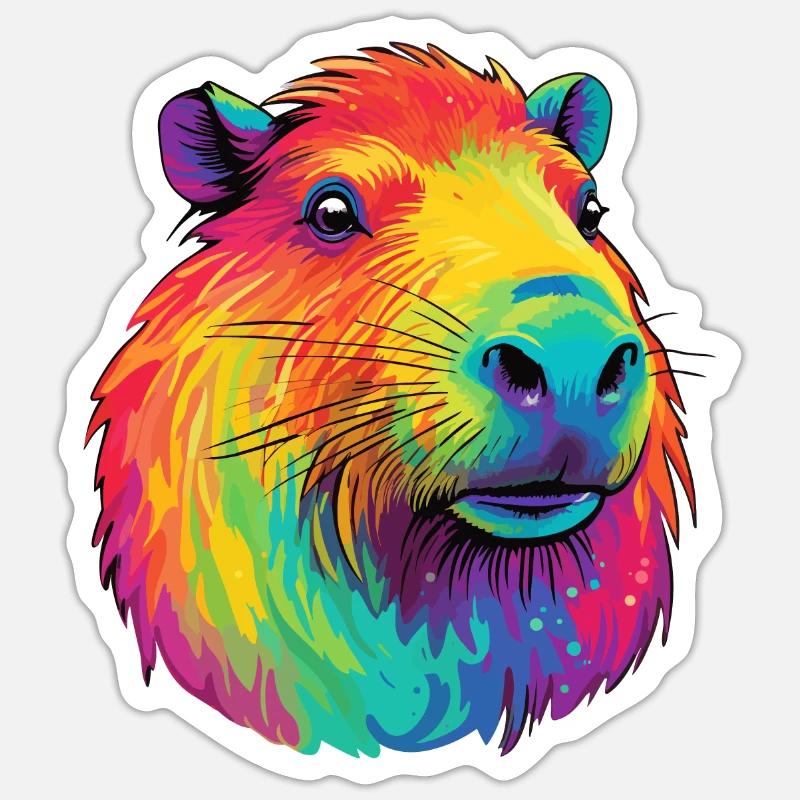 Capybara Low Rainbow Design - Sticker size S (10 x 10 cm) - white matte