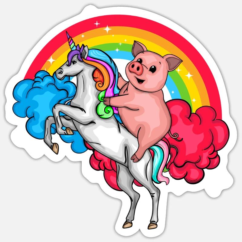 Einhorn Geschenk Mädchen Regenbogen Schwein - Sticker Größe S (10 x 10 cm) - Mattweiß