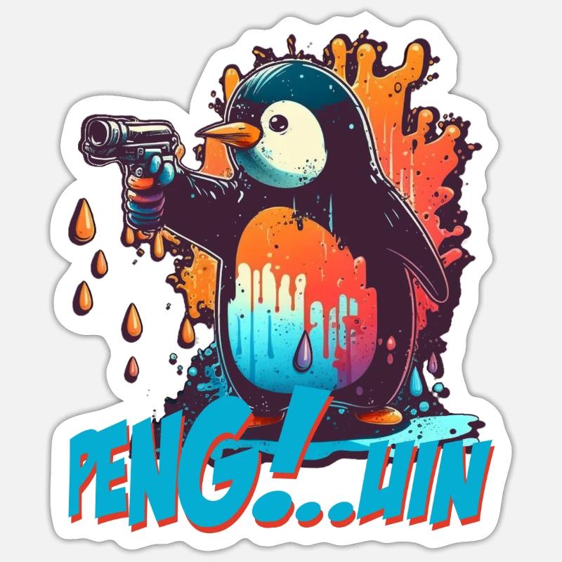 Stylo.. Guin Penguin avec pistolet - Sticker taille S (10 x 10 cm) - blanc mat