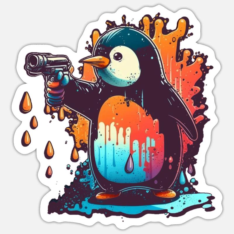 Pinguin mit gezogenem Kolt - Sticker Größe S (10 x 10 cm) - Mattweiß