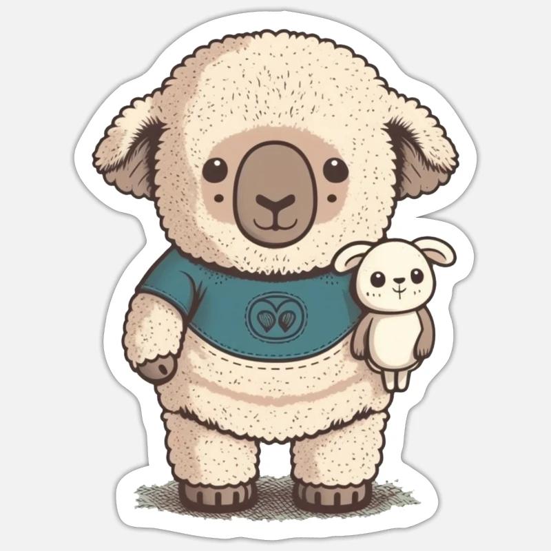 Mouton endormi avec peluche - Sticker taille S (10 x 10 cm) - blanc mat