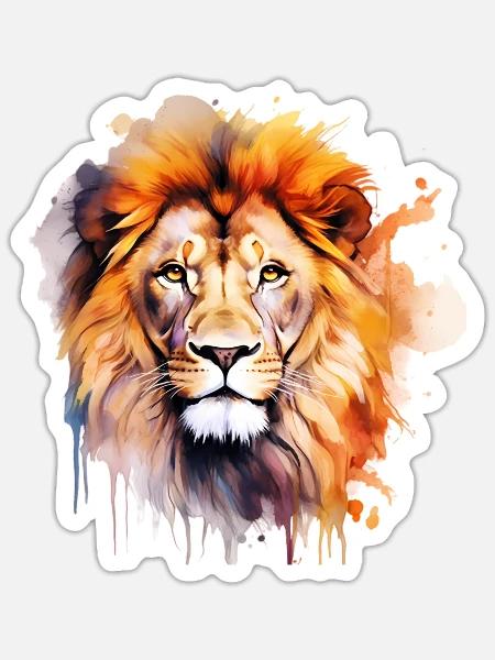Löwe aquarell Wasserfarben Afrika - Sticker Größe S (10 x 10 cm) - Mattweiß