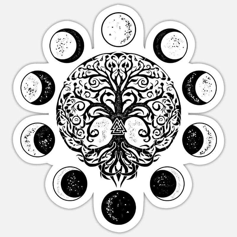 Ygdrassil Mondphasen Witchcraft Occult Lebensbaum - Sticker Größe S (10 x 10 cm) - Mattweiß