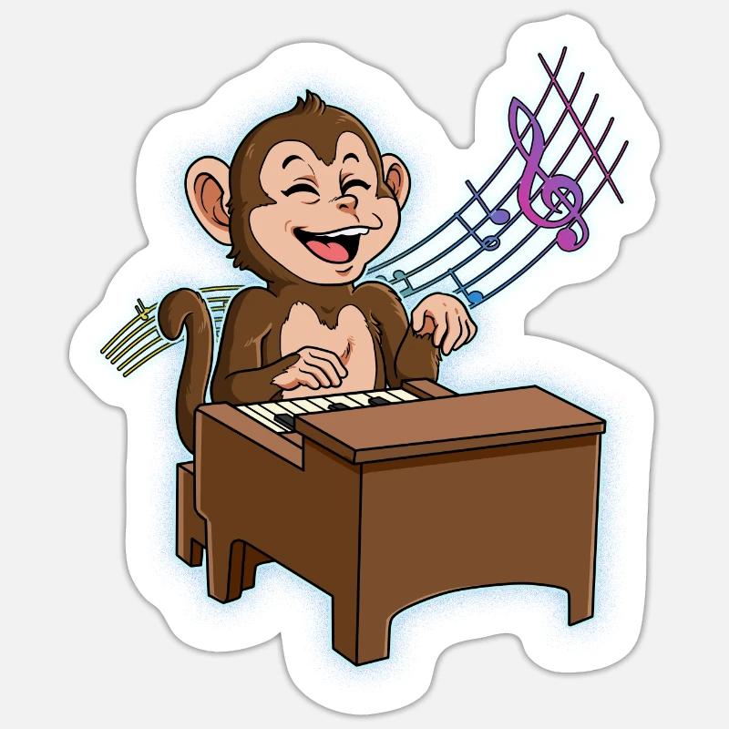 Monkey Piano Player - Sticker size S (10 x 10 cm) - white matte