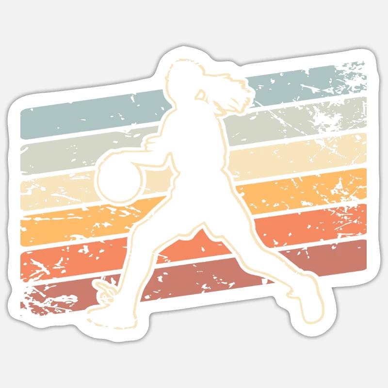 Basket-ball Basketteur Basketteur féminin - Sticker taille S (10 x 10 cm) - blanc mat