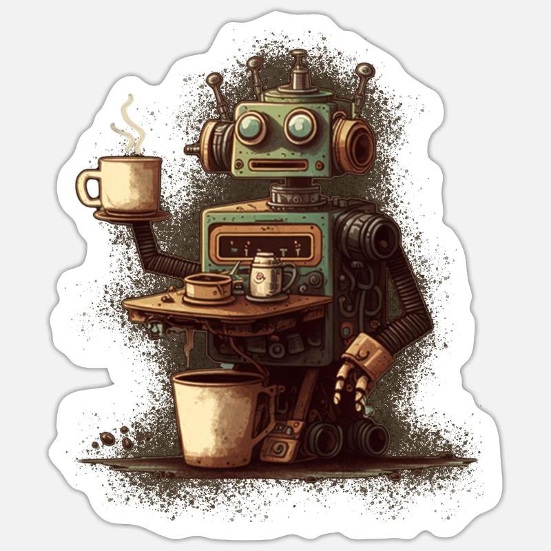 Robot de cuisson du café - Sticker taille S (10 x 10 cm) - blanc mat