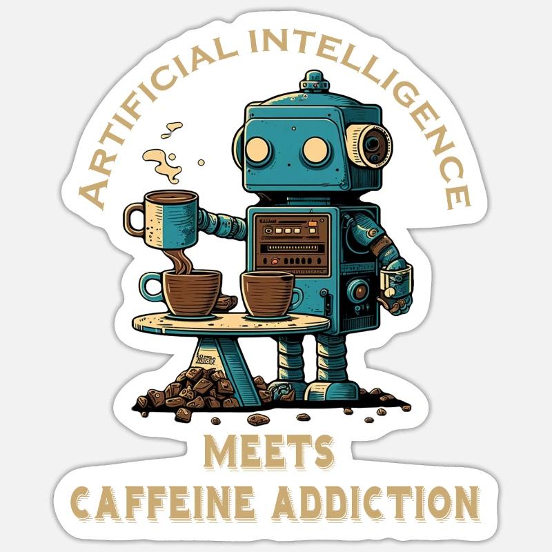 Künstliche Inteligenz trifft Kaffeesucht - Sticker Größe S (10 x 10 cm) - Mattweiß