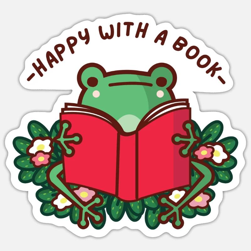 Frog Reading a Book Sticker size S (10 x 10 cm)